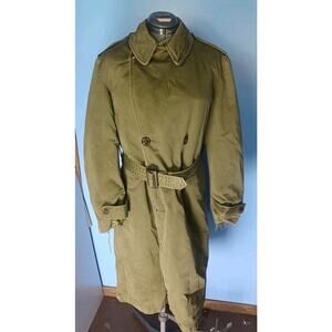 Vintage 1960's Military Army Trench Coat Removeable Wool lining Small Reg Green